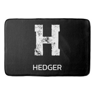 MINIMALIST WHITE ONE LETTER MONOGRAM NAME BLACK BATH MAT