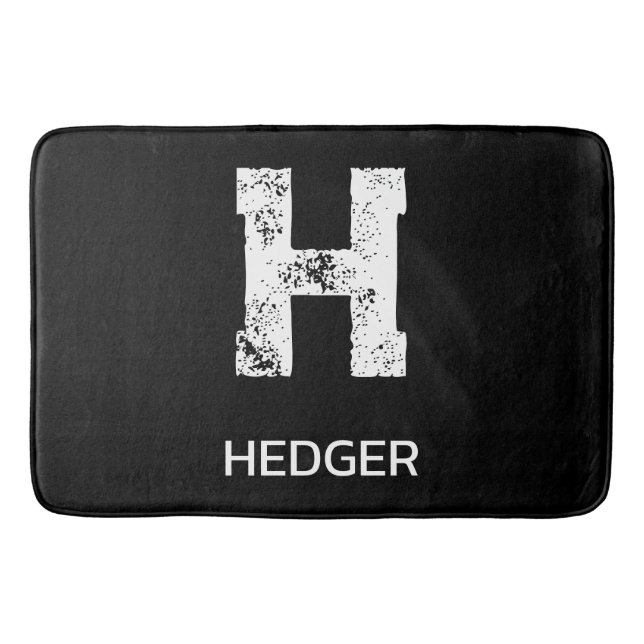 MINIMALIST WHITE ONE LETTER MONOGRAM NAME BLACK  BATH MAT (Front)