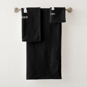 MINIMALIST WHITE ONE LETTER MONOGRAM NAME BLACK BATH TOWEL SET