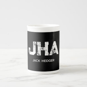 MINIMALIST WHITE ONE LETTER MONOGRAM NAME BLACK BONE CHINA MUG