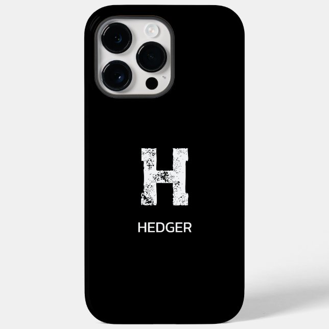 MINIMALIST WHITE ONE LETTER MONOGRAM NAME BLACK Case-Mate iPhone CASE (Back)