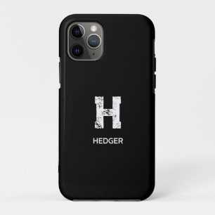 MINIMALIST WHITE ONE LETTER MONOGRAM NAME BLACK iPhone 11 PRO CASE