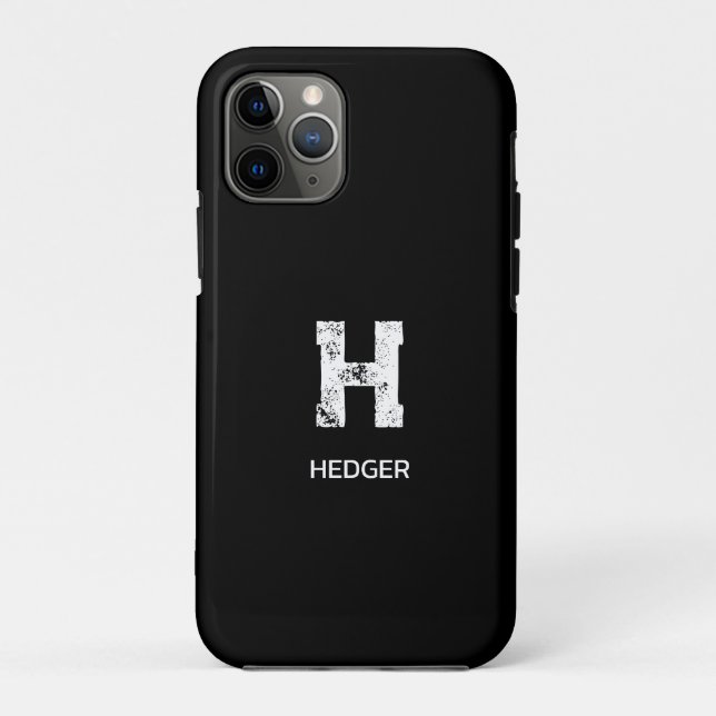 MINIMALIST WHITE ONE LETTER MONOGRAM NAME BLACK Case-Mate iPhone CASE (Back)