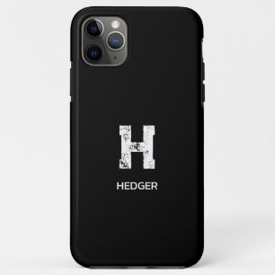 MINIMALIST WHITE ONE LETTER MONOGRAM NAME BLACK iPhone 11 PRO MAX CASE
