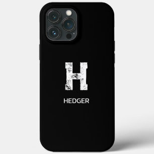 MINIMALIST WHITE ONE LETTER MONOGRAM NAME BLACK iPhone 13 PRO MAX CASE