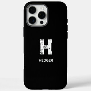 MINIMALIST WHITE ONE LETTER MONOGRAM NAME BLACK iPhone 16 PRO MAX CASE