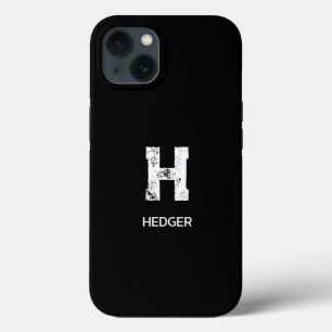 MINIMALIST WHITE ONE LETTER MONOGRAM NAME BLACK iPhone 13 CASE