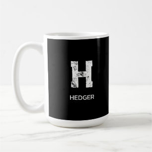 MINIMALIST WHITE ONE LETTER MONOGRAM NAME BLACK COFFEE MUG