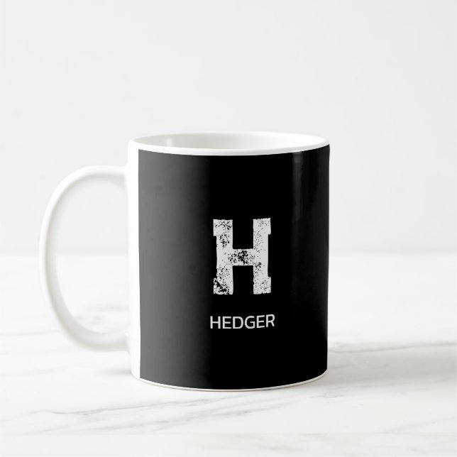MINIMALIST WHITE ONE LETTER MONOGRAM NAME BLACK COFFEE MUG (Left)
