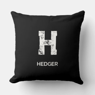MINIMALIST WHITE ONE LETTER MONOGRAM NAME BLACK CUSHION