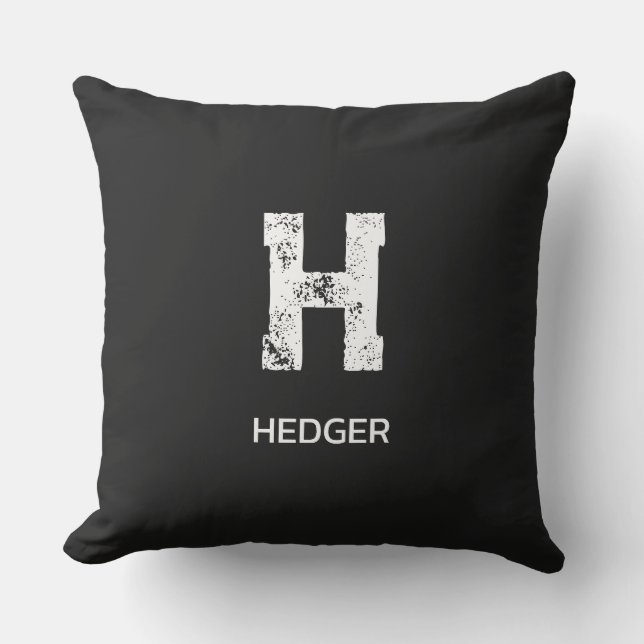 MINIMALIST WHITE ONE LETTER MONOGRAM NAME BLACK  CUSHION (Front)