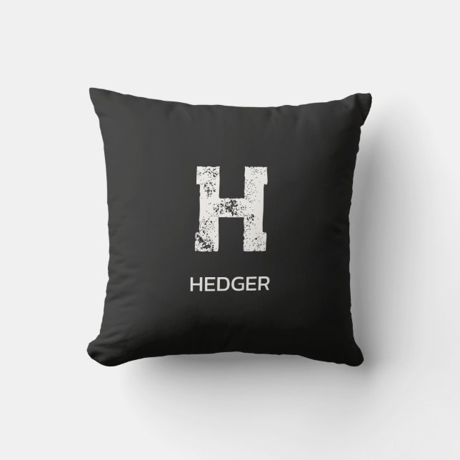 MINIMALIST WHITE ONE LETTER MONOGRAM NAME BLACK  CUSHION (Front)