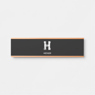 MINIMALIST WHITE ONE LETTER MONOGRAM NAME BLACK DOOR SIGN