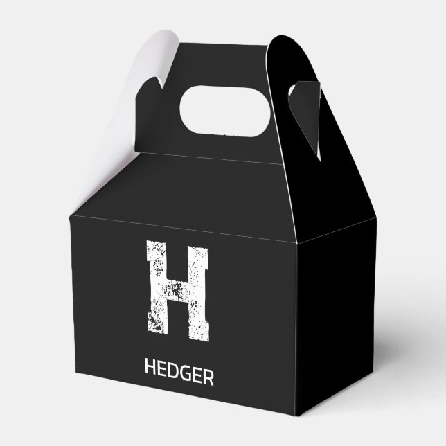 MINIMALIST WHITE ONE LETTER MONOGRAM NAME BLACK  FAVOUR BOX (Front Side)