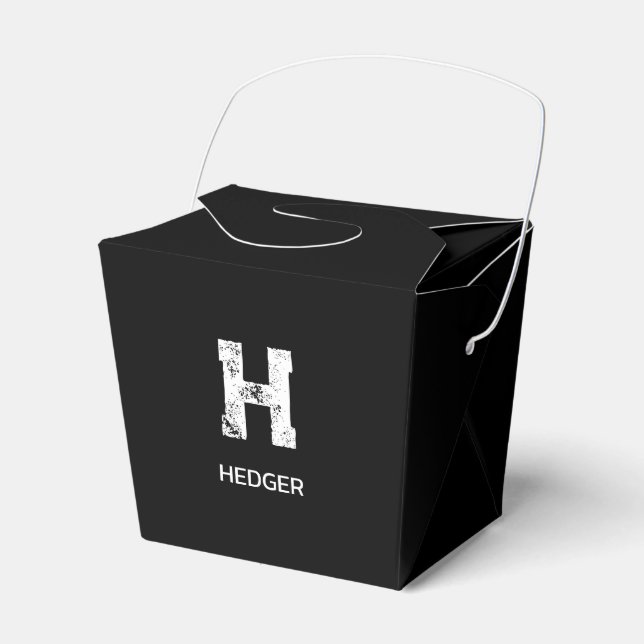 MINIMALIST WHITE ONE LETTER MONOGRAM NAME BLACK  FAVOUR BOX (Front Side)