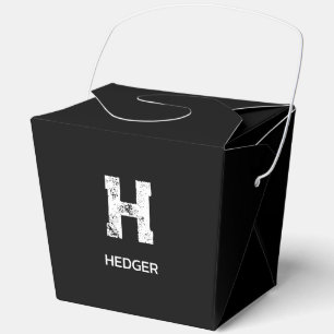 MINIMALIST WHITE ONE LETTER MONOGRAM NAME BLACK  FAVOUR BOX