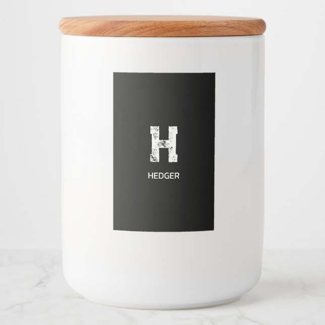 MINIMALIST WHITE ONE LETTER MONOGRAM NAME BLACK FOOD LABEL (Front)