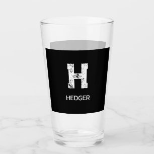 MINIMALIST WHITE ONE LETTER MONOGRAM NAME BLACK GLASS