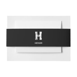 MINIMALIST WHITE ONE LETTER MONOGRAM NAME BLACK INVITATION BELLY BAND
