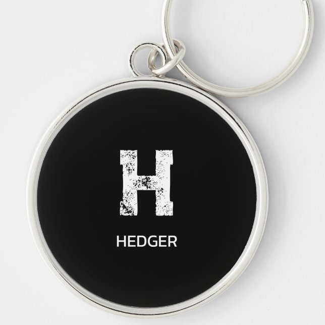 MINIMALIST WHITE ONE LETTER MONOGRAM NAME BLACK  KEY RING (Front)