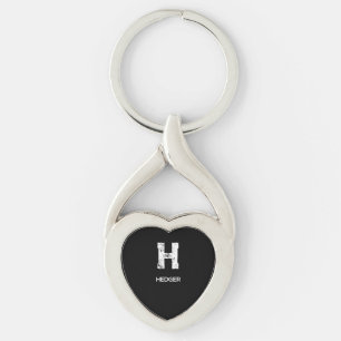 MINIMALIST WHITE ONE LETTER MONOGRAM NAME BLACK KEY RING