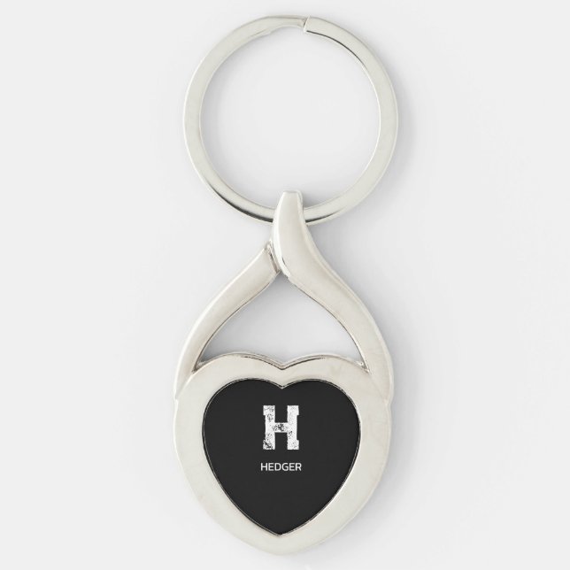 MINIMALIST WHITE ONE LETTER MONOGRAM NAME BLACK KEY RING (Front)
