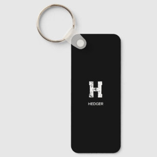MINIMALIST WHITE ONE LETTER MONOGRAM NAME BLACK KEY RING