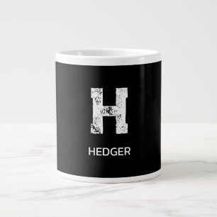 MINIMALIST WHITE ONE LETTER MONOGRAM NAME BLACK LARGE COFFEE MUG