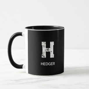 MINIMALIST WHITE ONE LETTER MONOGRAM NAME BLACK MUG