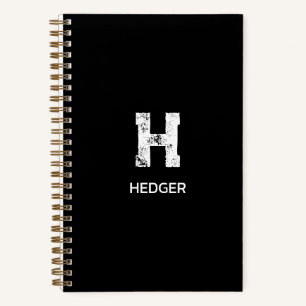 MINIMALIST WHITE ONE LETTER MONOGRAM NAME BLACK  NOTEBOOK