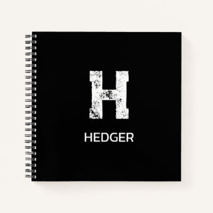 MINIMALIST WHITE ONE LETTER MONOGRAM NAME BLACK NOTEBOOK