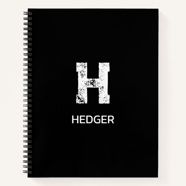 MINIMALIST WHITE ONE LETTER MONOGRAM NAME BLACK  NOTEBOOK (Front)