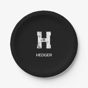 MINIMALIST WHITE ONE LETTER MONOGRAM NAME BLACK PAPER PLATE