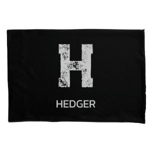 MINIMALIST WHITE ONE LETTER MONOGRAM NAME BLACK  PILLOWCASE