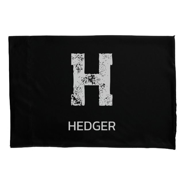 MINIMALIST WHITE ONE LETTER MONOGRAM NAME BLACK  PILLOWCASE (Front)