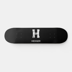 MINIMALIST WHITE ONE LETTER MONOGRAM NAME BLACK  SKATEBOARD