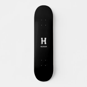 MINIMALIST WHITE ONE LETTER MONOGRAM NAME BLACK SKATEBOARD
