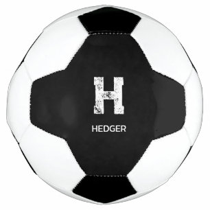 MINIMALIST WHITE ONE LETTER MONOGRAM NAME BLACK SOCCER BALL