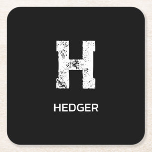 MINIMALIST WHITE ONE LETTER MONOGRAM NAME BLACK SQUARE PAPER COASTER
