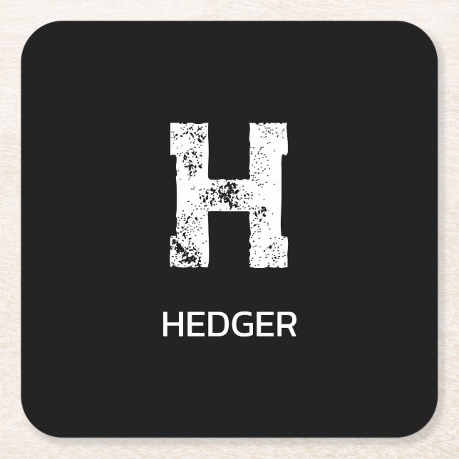 MINIMALIST WHITE ONE LETTER MONOGRAM NAME BLACK SQUARE PAPER COASTER (Front)