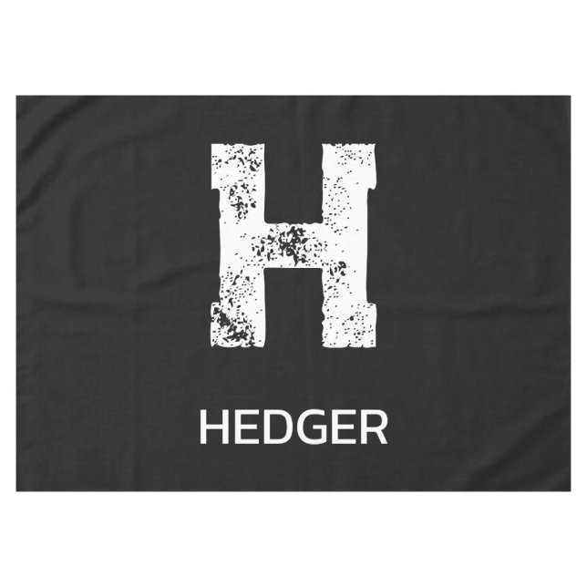 MINIMALIST WHITE ONE LETTER MONOGRAM NAME BLACK  TABLECLOTH (Front (Horizontal))