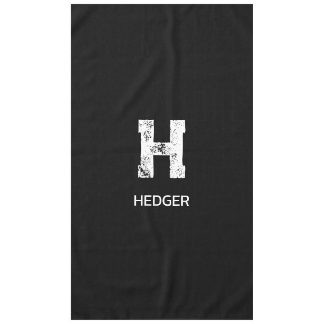 MINIMALIST WHITE ONE LETTER MONOGRAM NAME BLACK TABLECLOTH (Front)