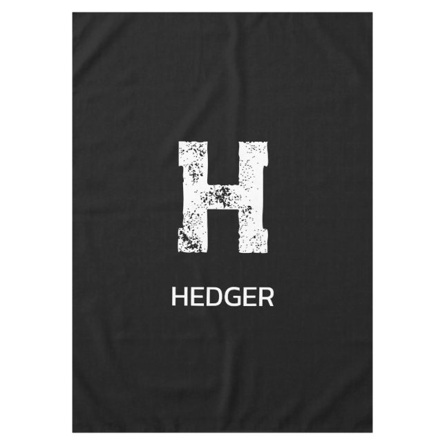 MINIMALIST WHITE ONE LETTER MONOGRAM NAME BLACK  TABLECLOTH (Front)