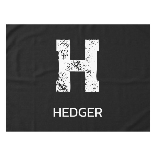 MINIMALIST WHITE ONE LETTER MONOGRAM NAME BLACK  TABLECLOTH (Front (Horizontal))