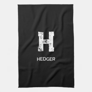 MINIMALIST WHITE ONE LETTER MONOGRAM NAME BLACK  TEA TOWEL