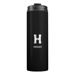 MINIMALIST WHITE ONE LETTER MONOGRAM NAME BLACK THERMAL TUMBLER