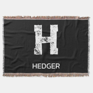 MINIMALIST WHITE ONE LETTER MONOGRAM NAME BLACK THROW BLANKET