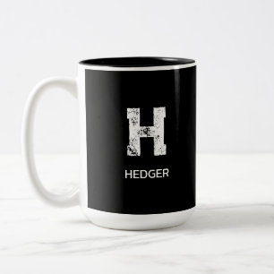 MINIMALIST WHITE ONE LETTER MONOGRAM NAME BLACK Two-Tone COFFEE MUG