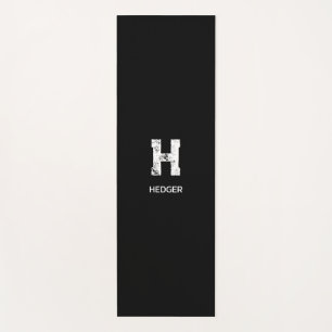 MINIMALIST WHITE ONE LETTER MONOGRAM NAME BLACK  YOGA MAT