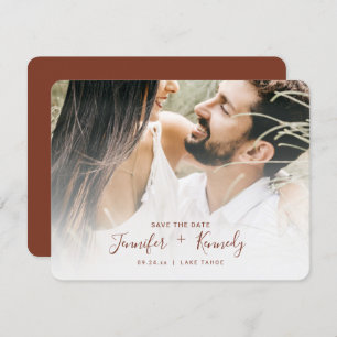 Minimalist White Overlay Paprika Script & Photo Save The Date